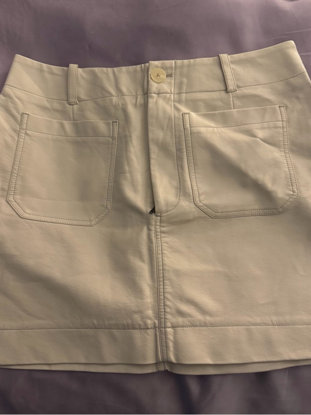 Maeve Cream Mini Skirt with Front Patch Pockets